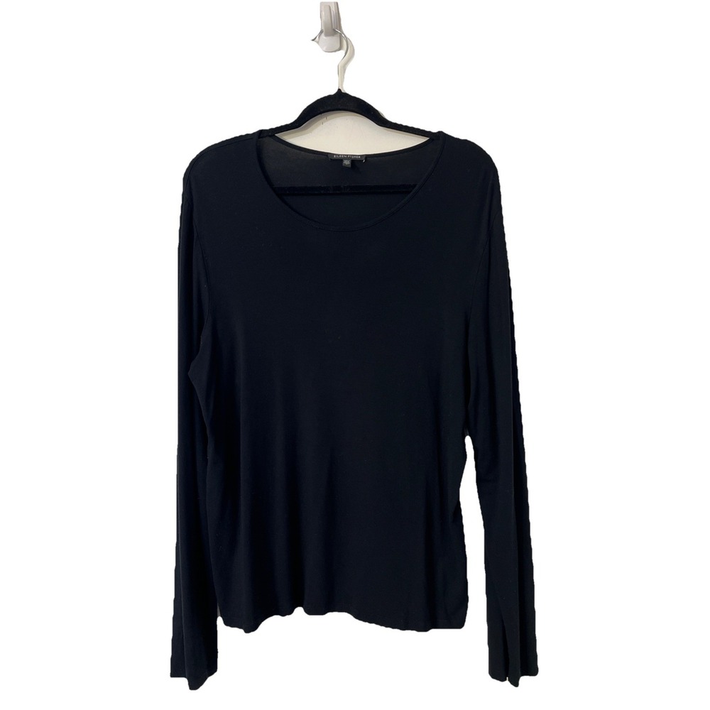 Eileen Fisher Long Sleeve Black Shirt Scoop Neck Top Size L Resort Closet Staple